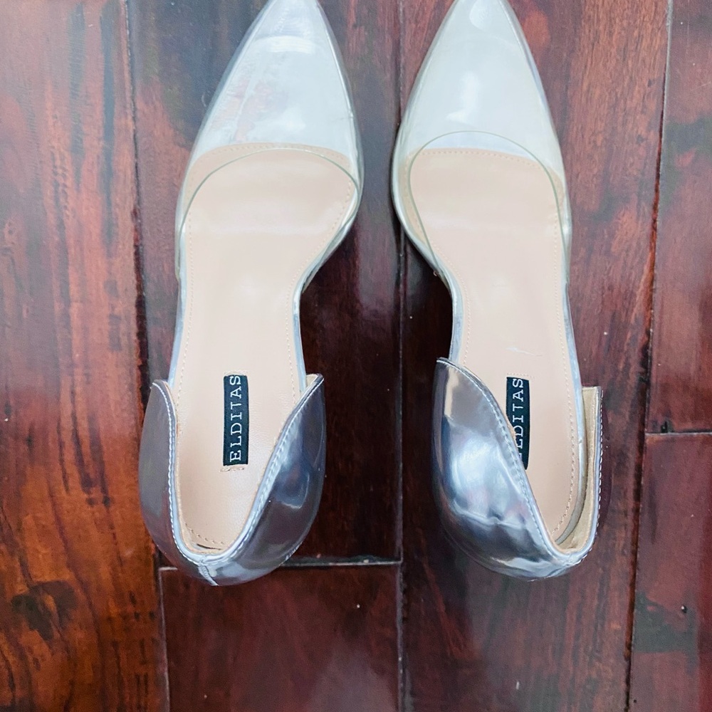 Elditas Silver and Clear Toe Metallic High Heels